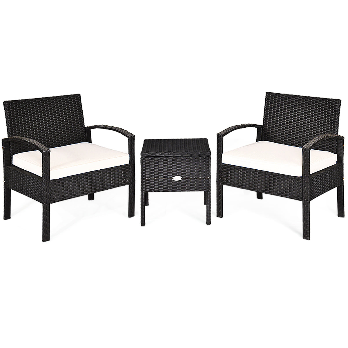 3 Pieces PE Rattan Wicker Sofa Set with Washable and Removable