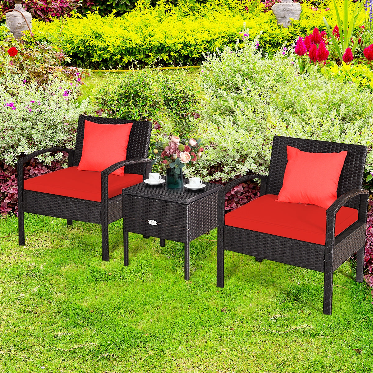 3 Pieces PE Rattan Wicker Sofa Set with Washable and Removable