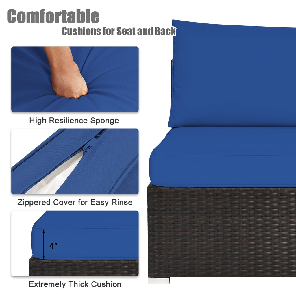 6-Piece Outdoor Rattan Sectional Sofa Set with Coffee Table - Blue