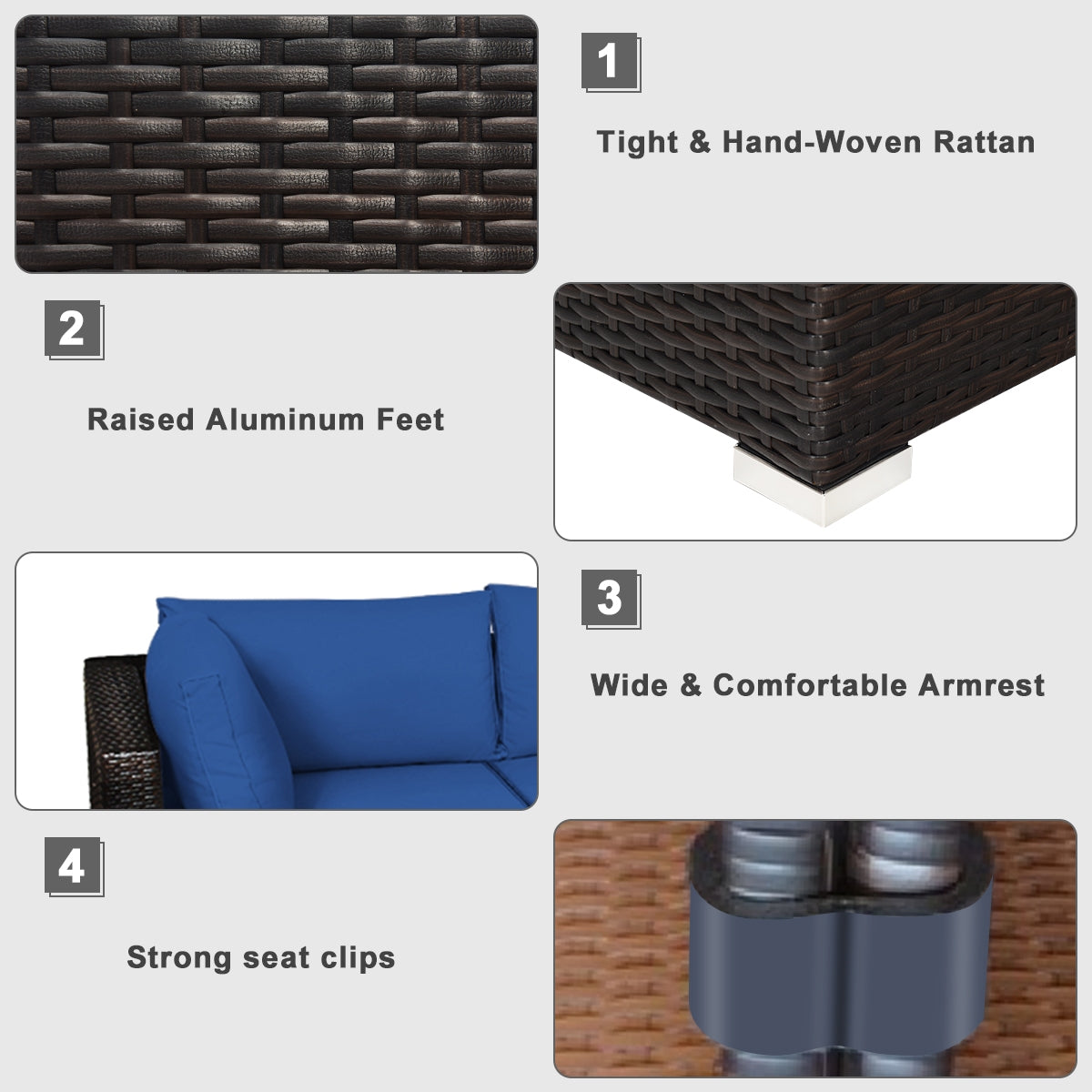 6-Piece Outdoor Rattan Sectional Sofa Set with Coffee Table - Blue