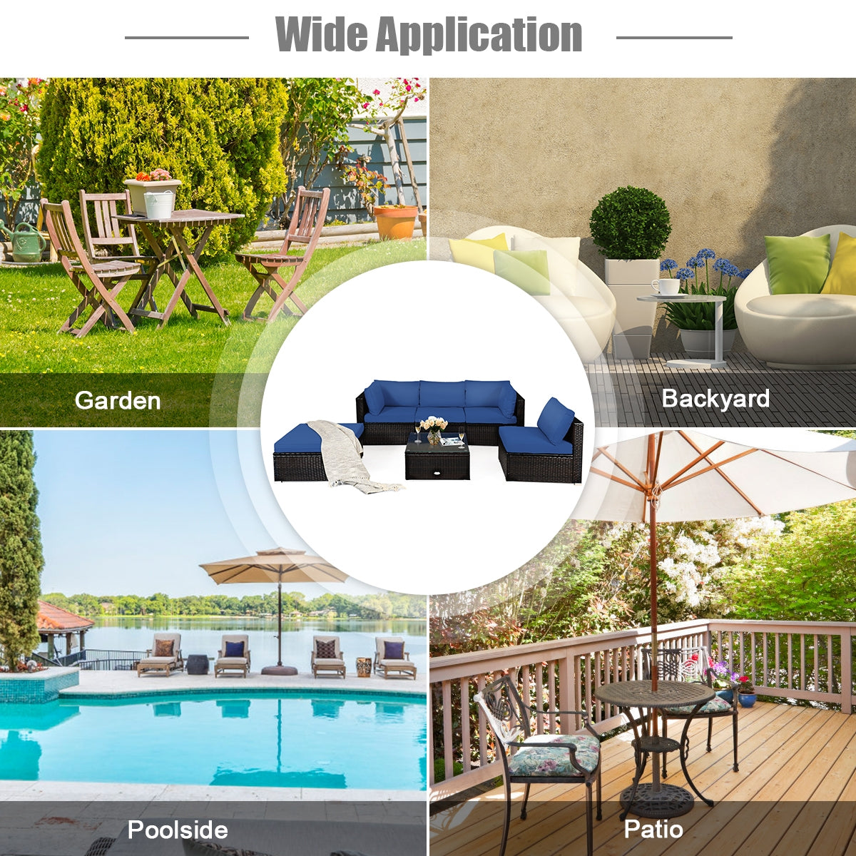 6 Pieces Outdoor Patio Rattan Sectional Sofa Set with Coffee Table