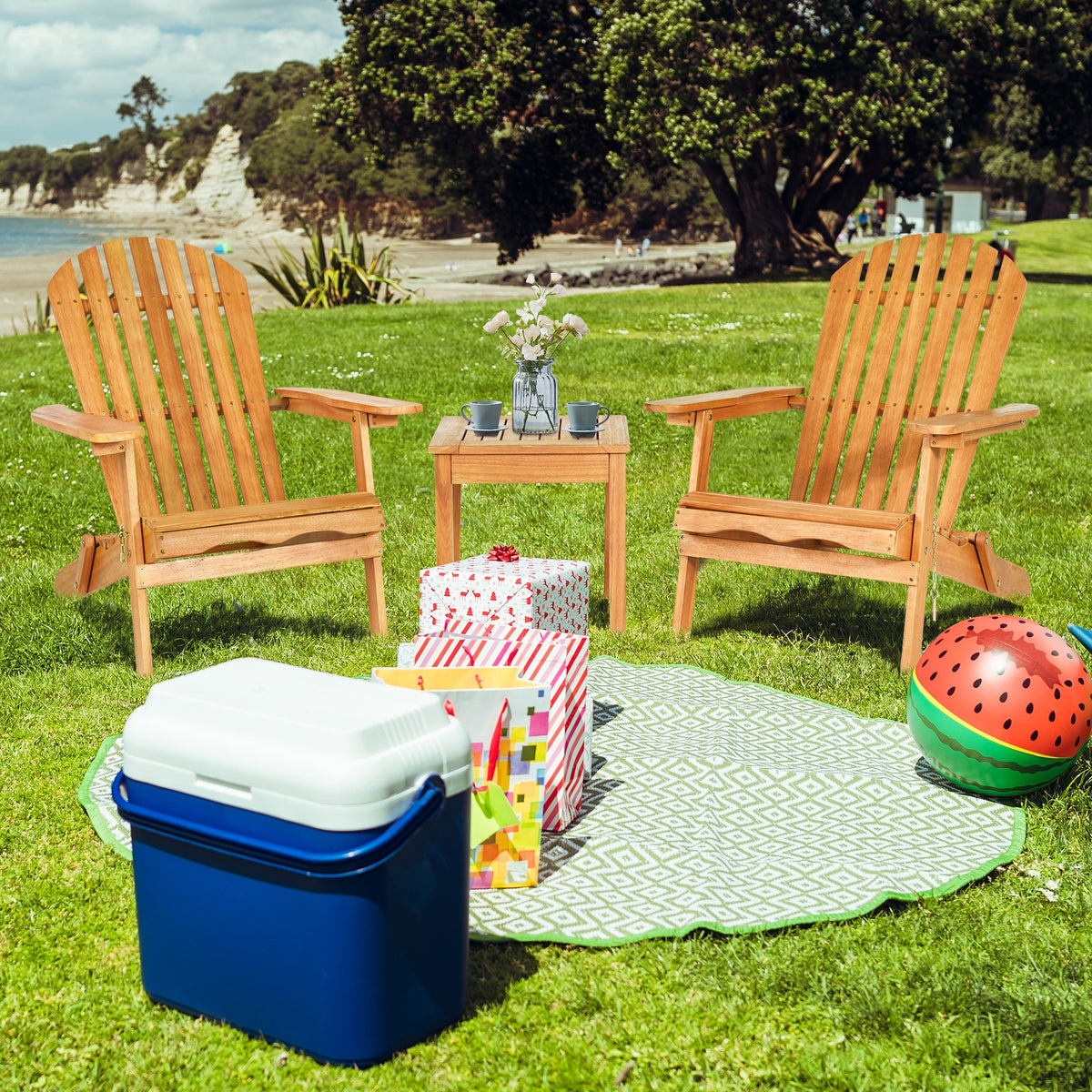 Adirondack Chair Set 3-Piece with Side Table - Eucalyptus