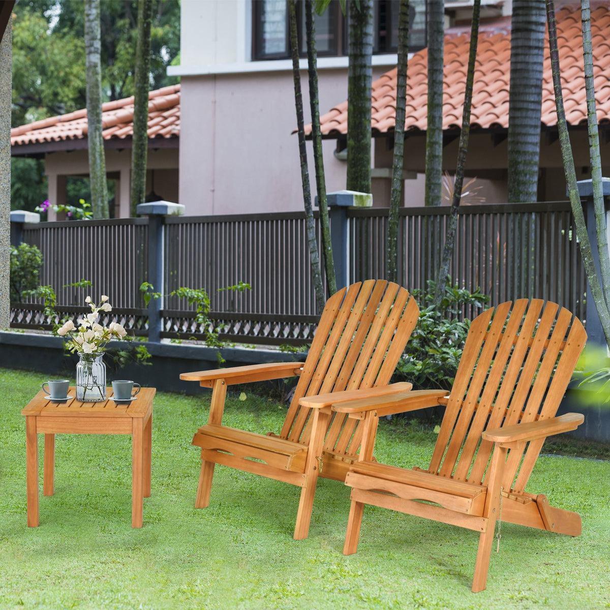 Adirondack Chair Set 3-Piece with Side Table - Eucalyptus
