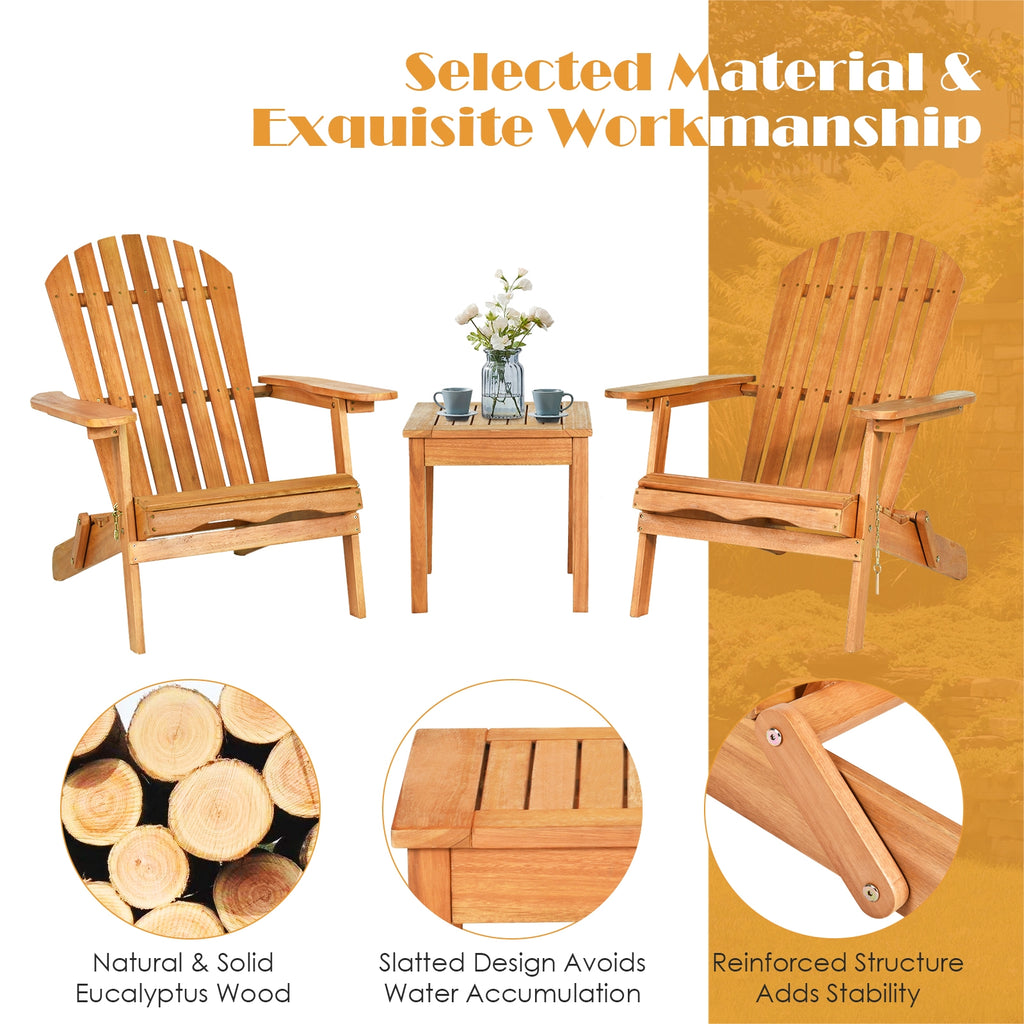 Adirondack Chair Set 3-Piece with Side Table - Eucalyptus