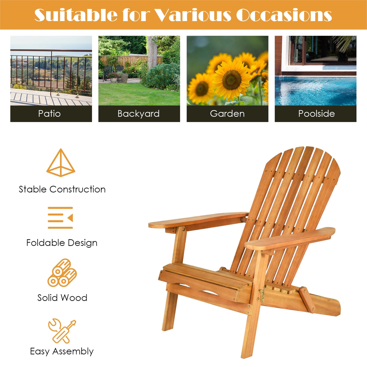 Adirondack Chair Set 3-Piece with Side Table - Eucalyptus
