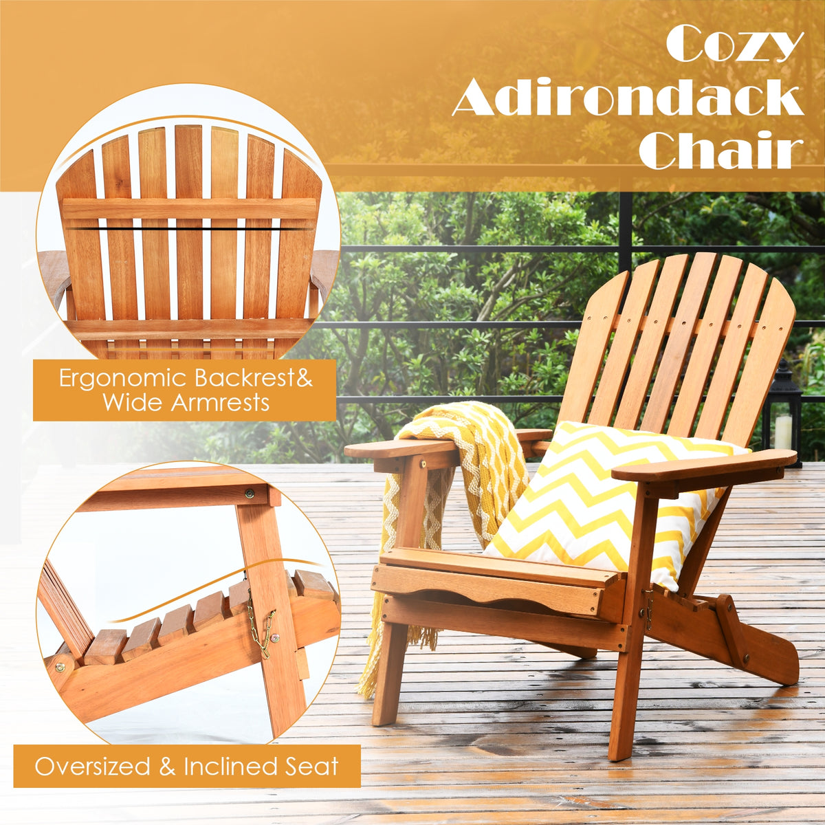 Adirondack Chair Set 3-Piece with Side Table - Eucalyptus
