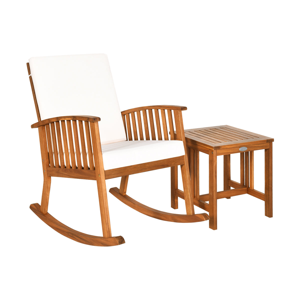 Acacia Wood Patio Rocking Chair Table Set - 2 Piece