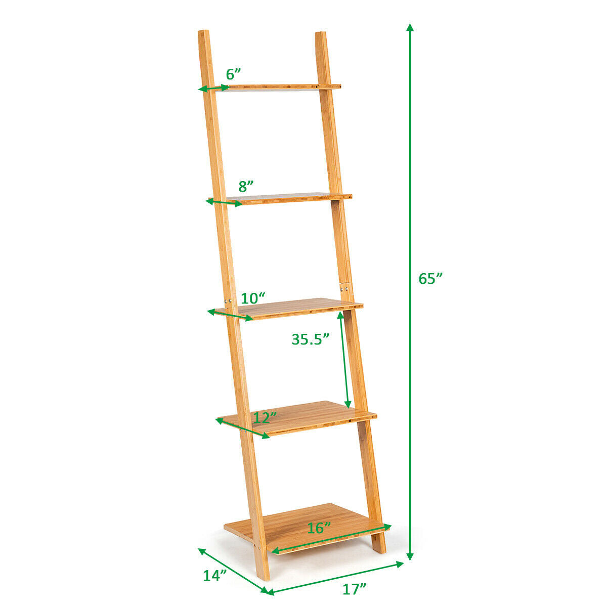 5-Tier Bamboo Ladder Bookshelf Wall-Leaning Storage