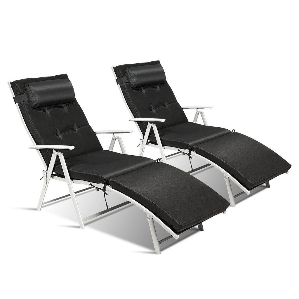 Folding Chaise Lounge Chair with Pillow - Black