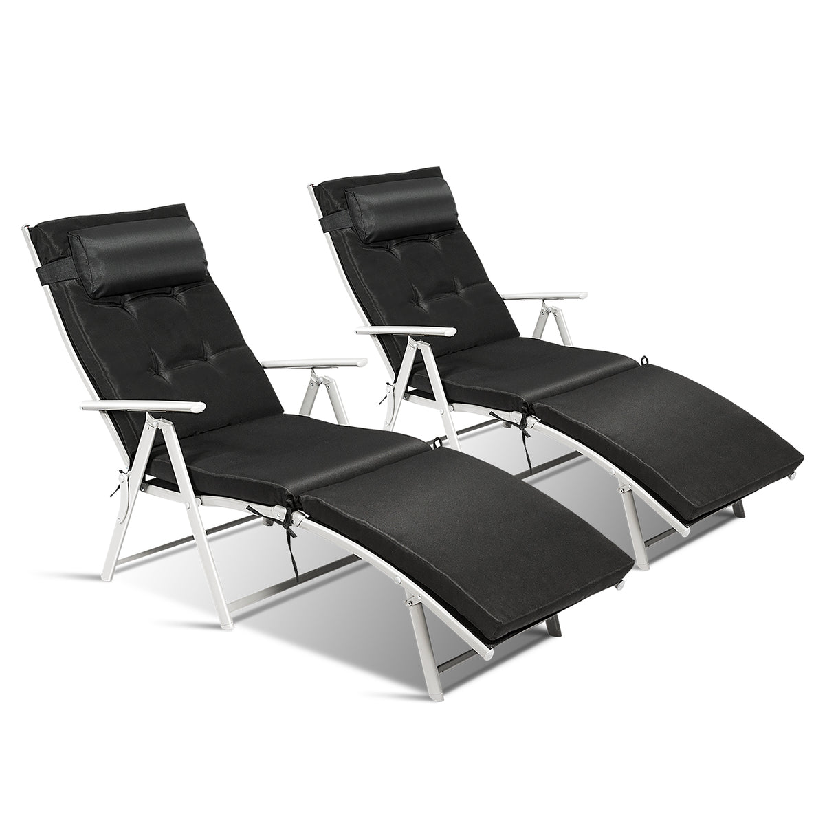 Folding Chaise Lounge Chair with Pillow - Black