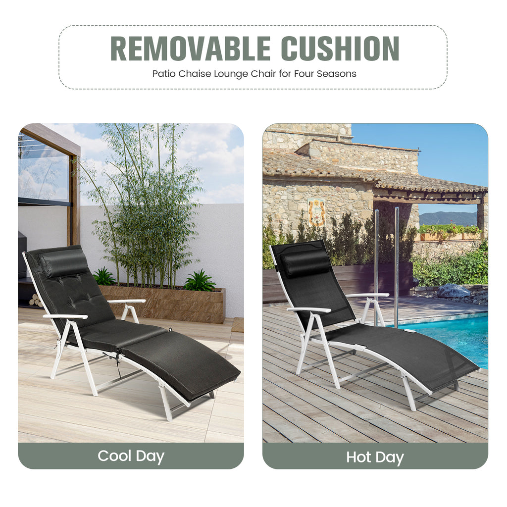 Folding Chaise Lounge Chair with Pillow - Black