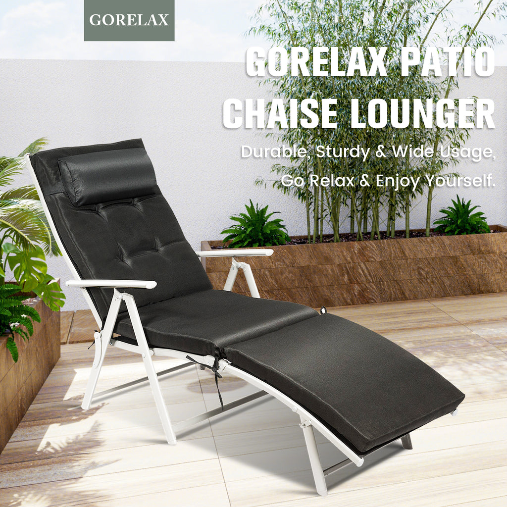 Folding Chaise Lounge Chair with Pillow - Black