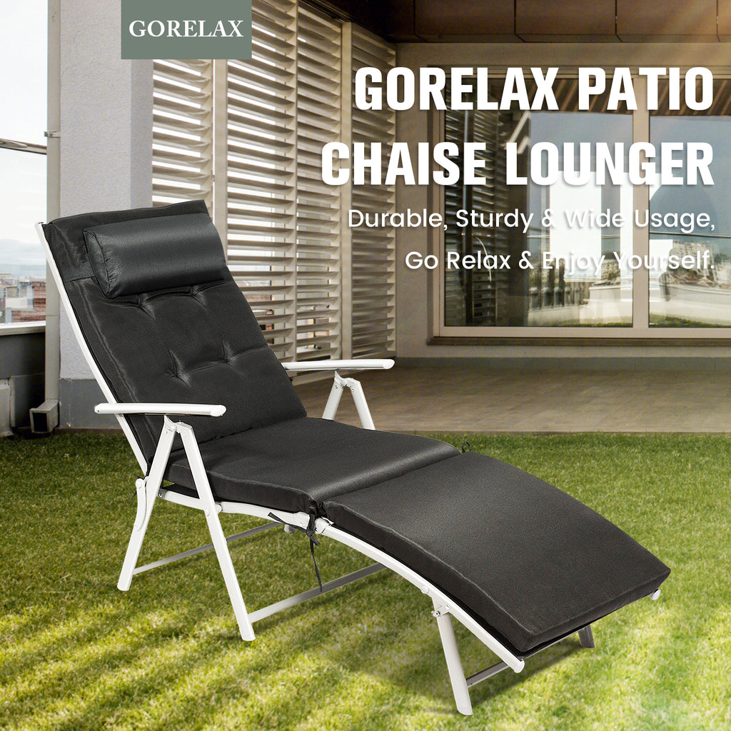 Folding Chaise Lounge Chair with Pillow - Black