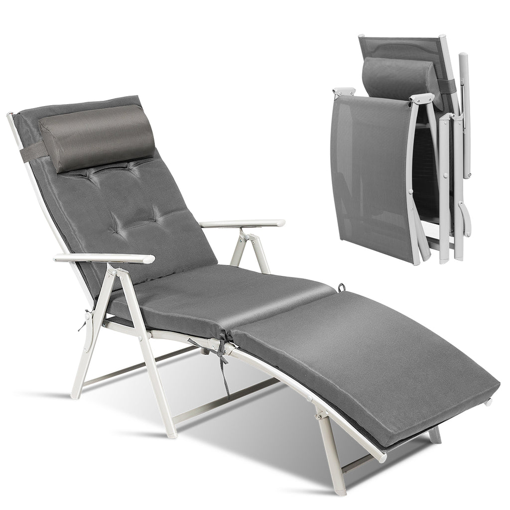 Folding Chaise Lounge Chair with Pillow - Black