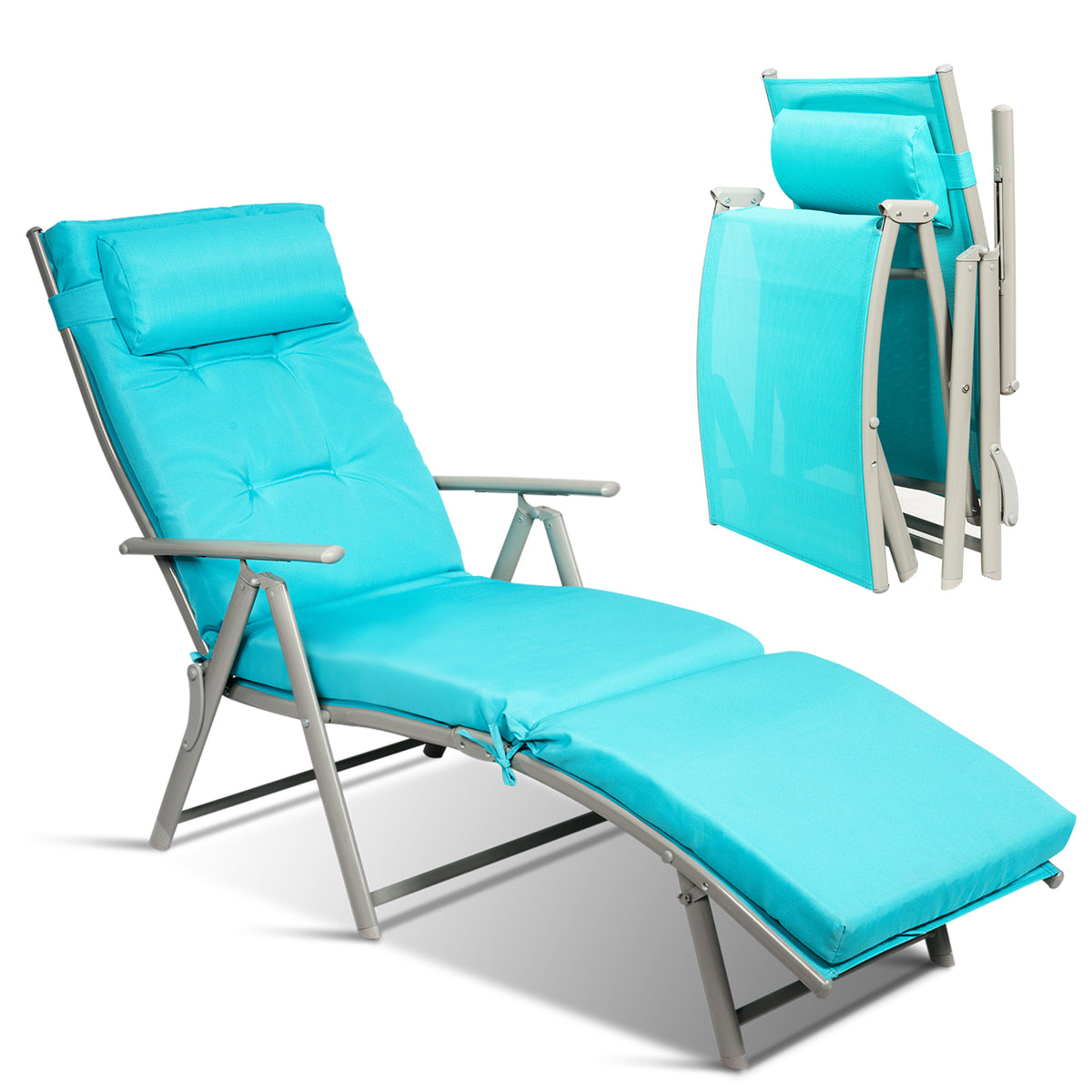 Folding Chaise Lounge Chair with Pillow - Black
