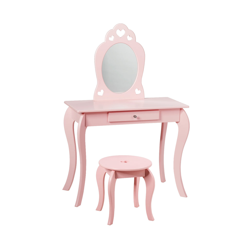 Kids Princess Makeup Dressing Play Table Set with Mirror - Pink