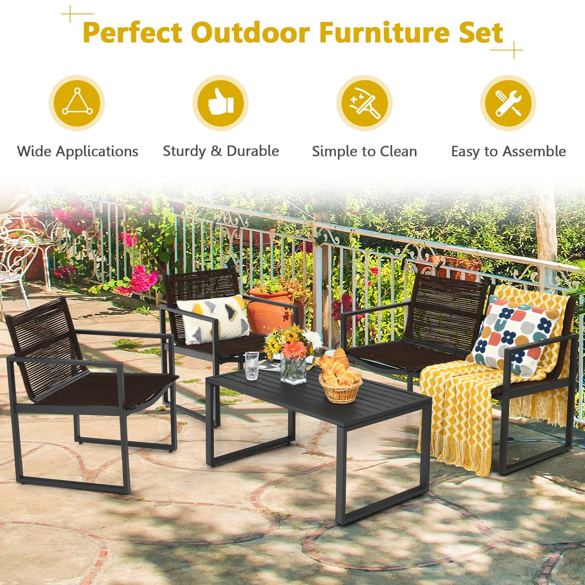 4-Piece Patio Conversation Set with Sofa & Loveseat