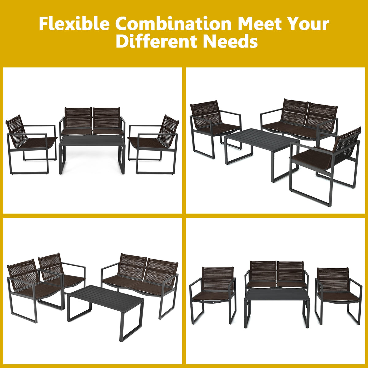 4-Piece Patio Conversation Set with Sofa & Loveseat
