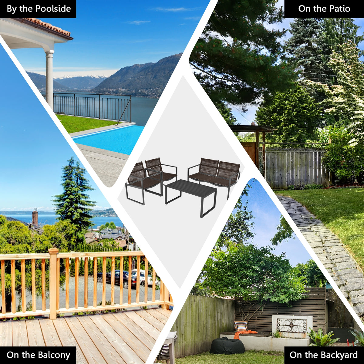 4-Piece Patio Conversation Set with Sofa & Loveseat