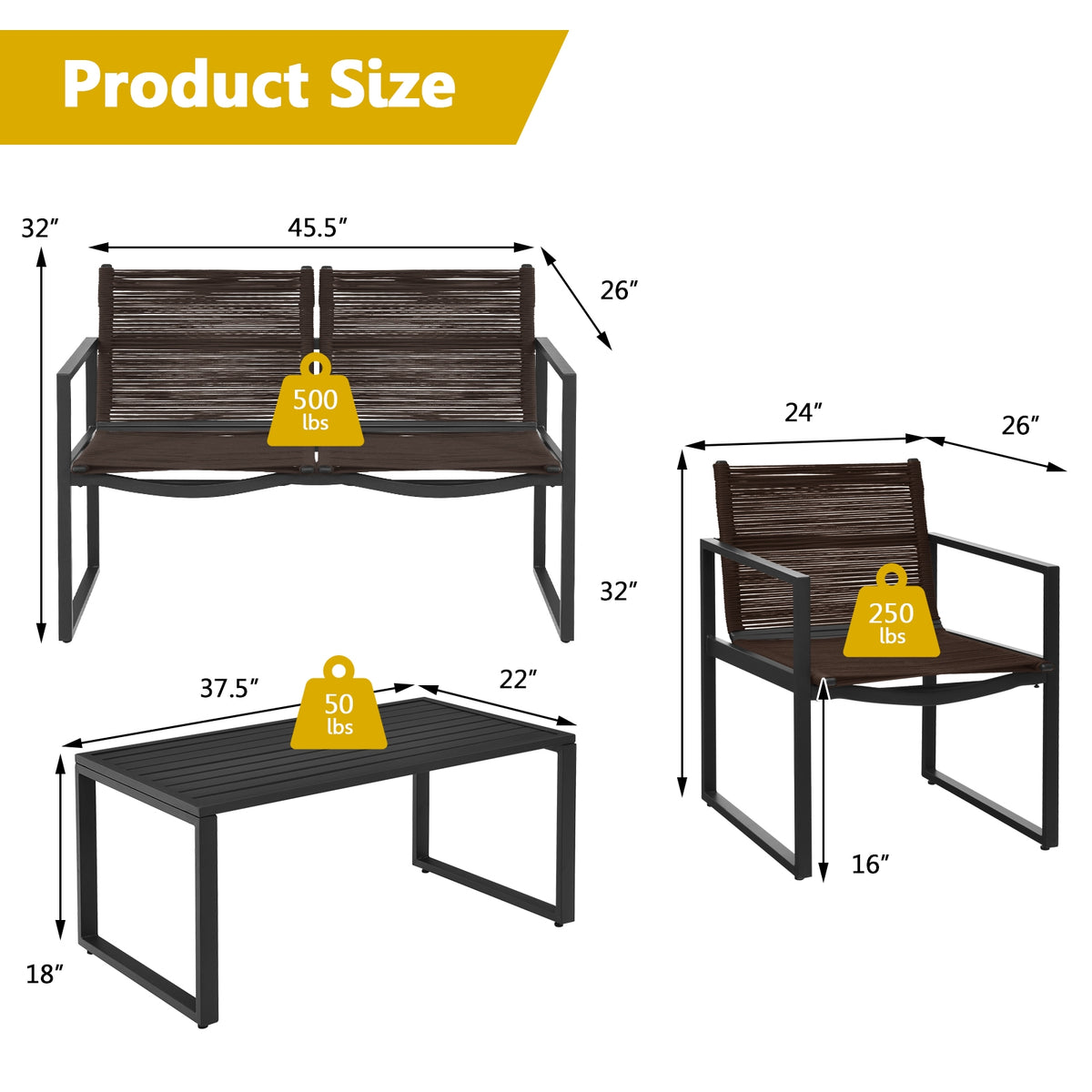 4-Piece Patio Conversation Set with Sofa & Loveseat
