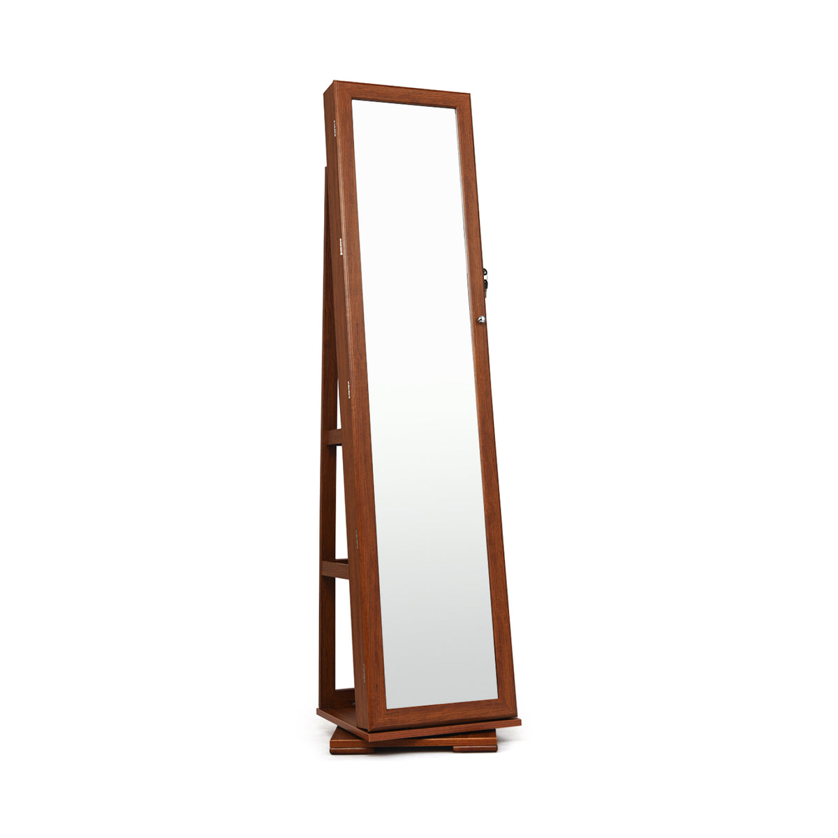 360° Rotating Jewelry Cabinet with Mirror - Dark Brown, 3 Shelves
