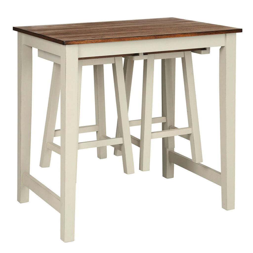 Counter Height Pub Table with 2 Saddle Bar Stools Set