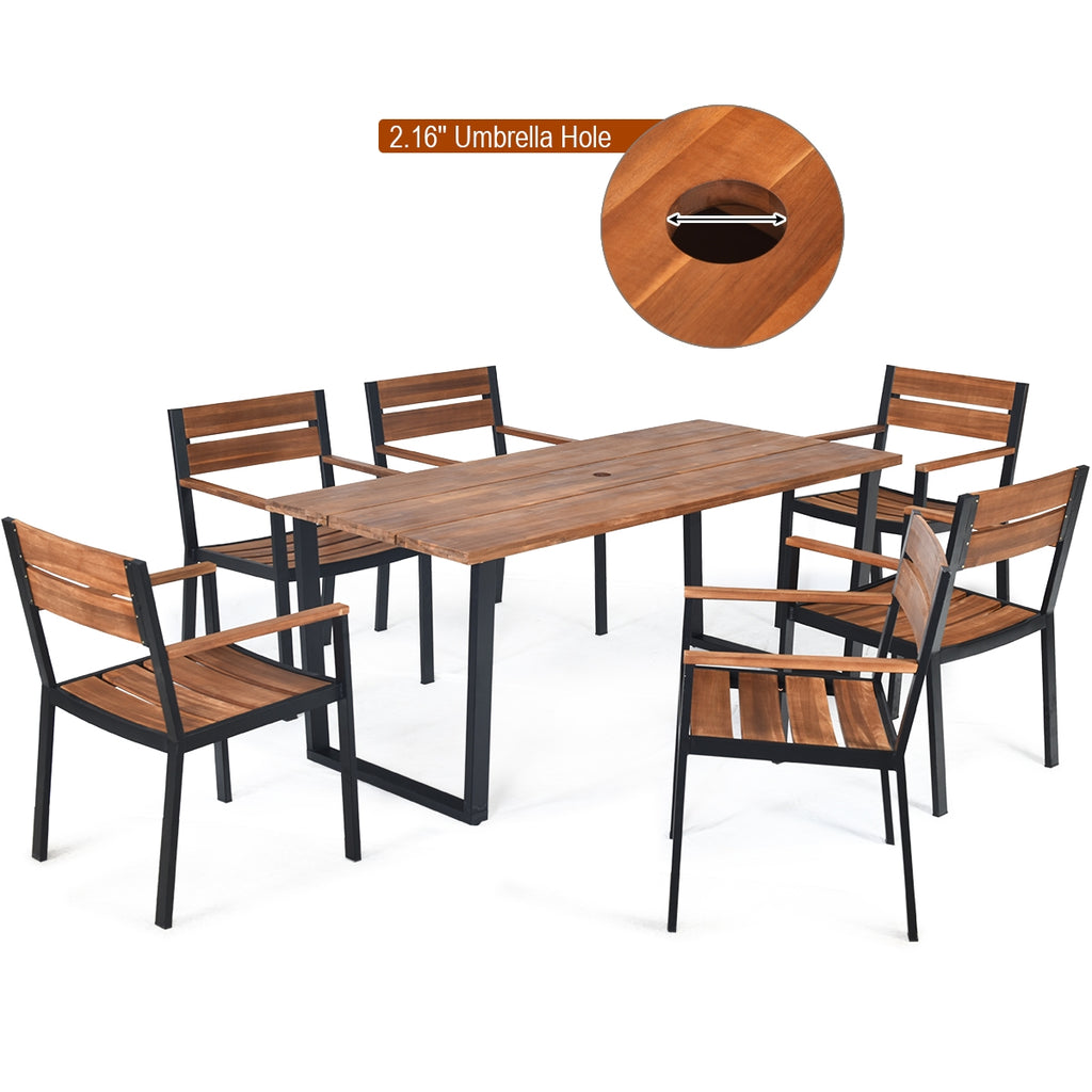 Patented 7 Pieces Outdoor Patio Dining Table Set with Hole