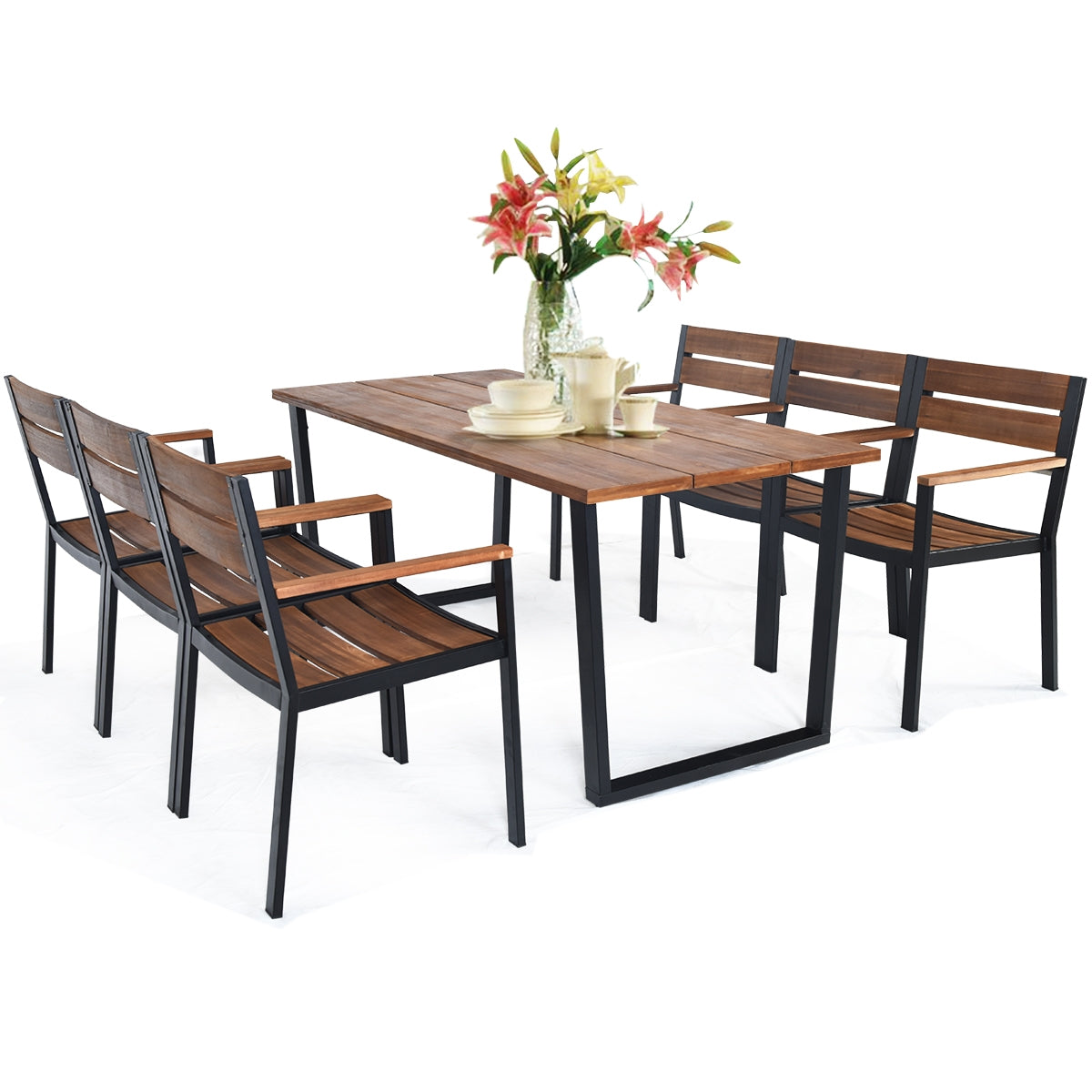 Patented 7 Pieces Outdoor Patio Dining Table Set with Hole