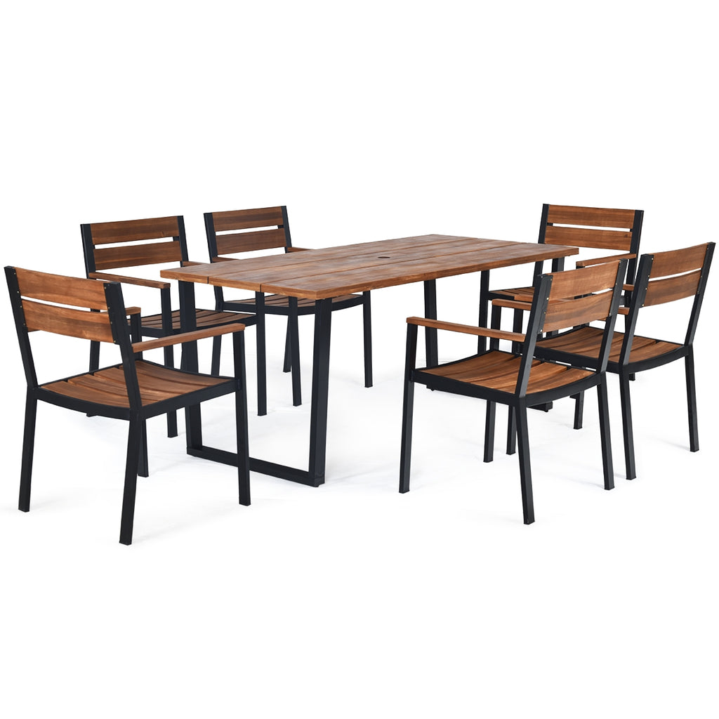 Patented 7 Pieces Outdoor Patio Dining Table Set with Hole