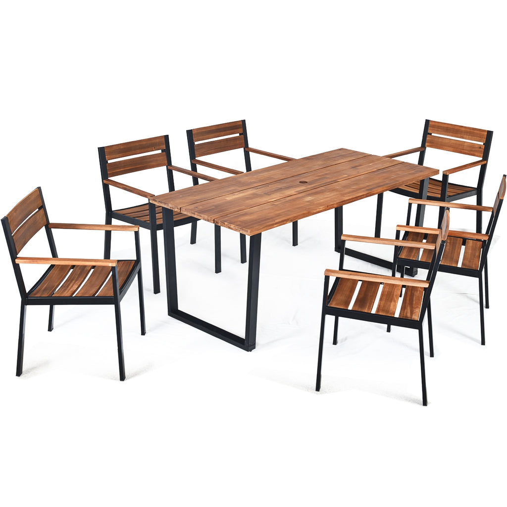 Patented 7 Pieces Outdoor Patio Dining Table Set with Hole