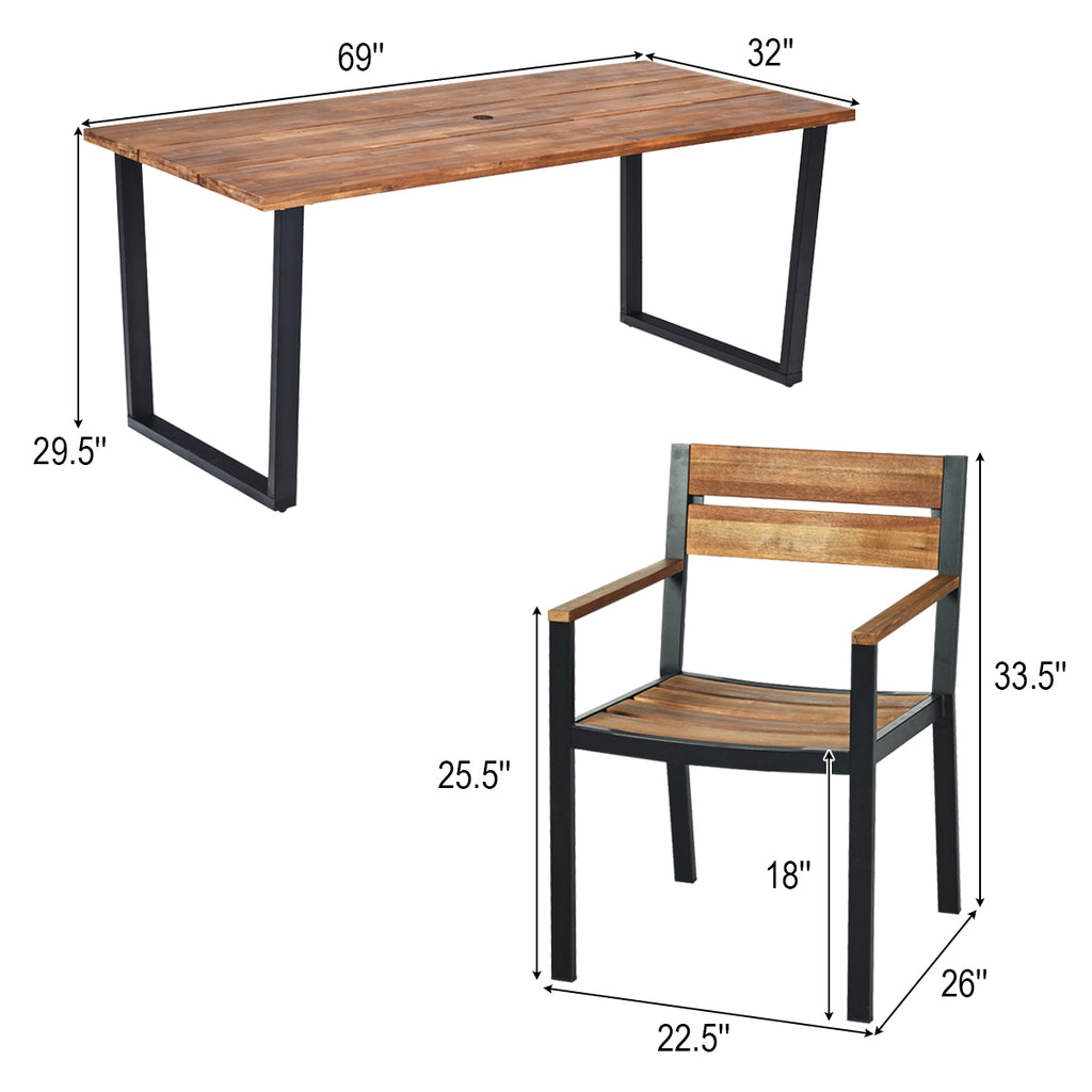 Patented 7 Pieces Outdoor Patio Dining Table Set with Hole