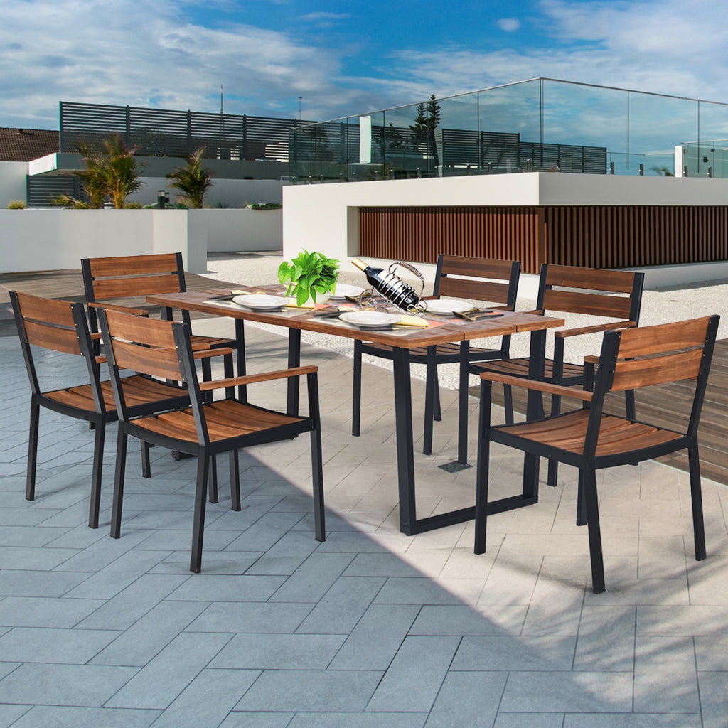 Patented 7 Pieces Outdoor Patio Dining Table Set with Hole