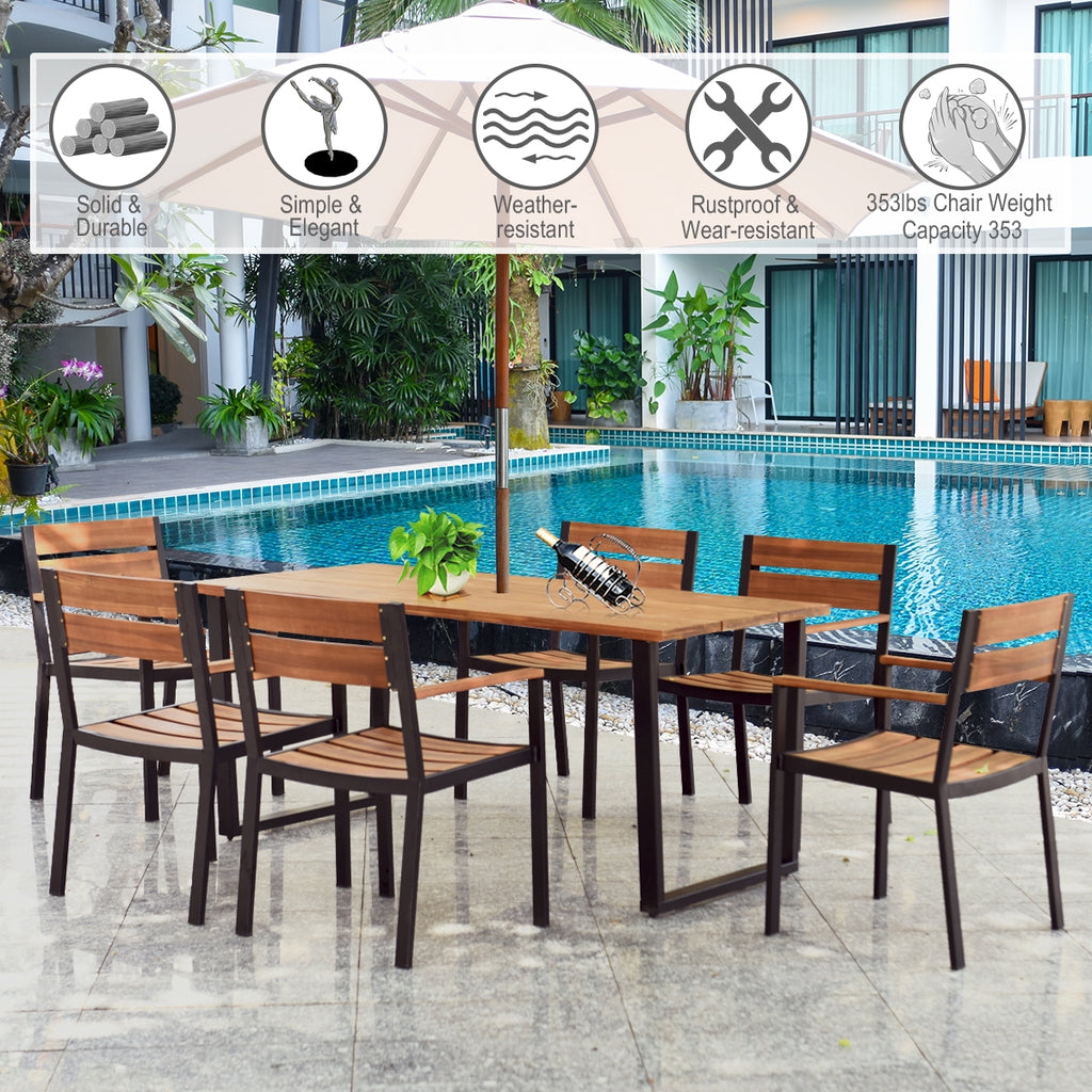Patented 7 Pieces Outdoor Patio Dining Table Set with Hole