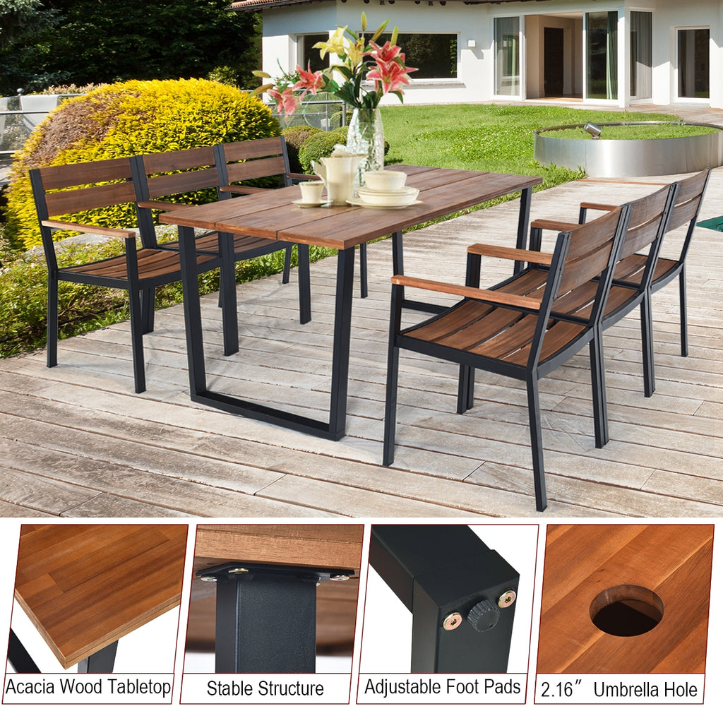 Patented 7 Pieces Outdoor Patio Dining Table Set with Hole