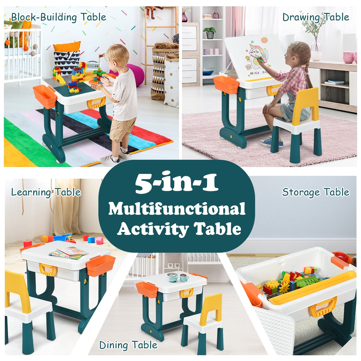 Kids Activity Table Set with Double-Sided Surface & Storage Carry Case - Suitable for 3+ Years