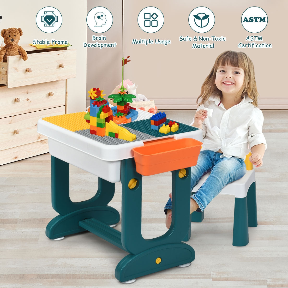 Kids Activity Table Set with Double-Sided Surface & Storage Carry Case - Suitable for 3+ Years