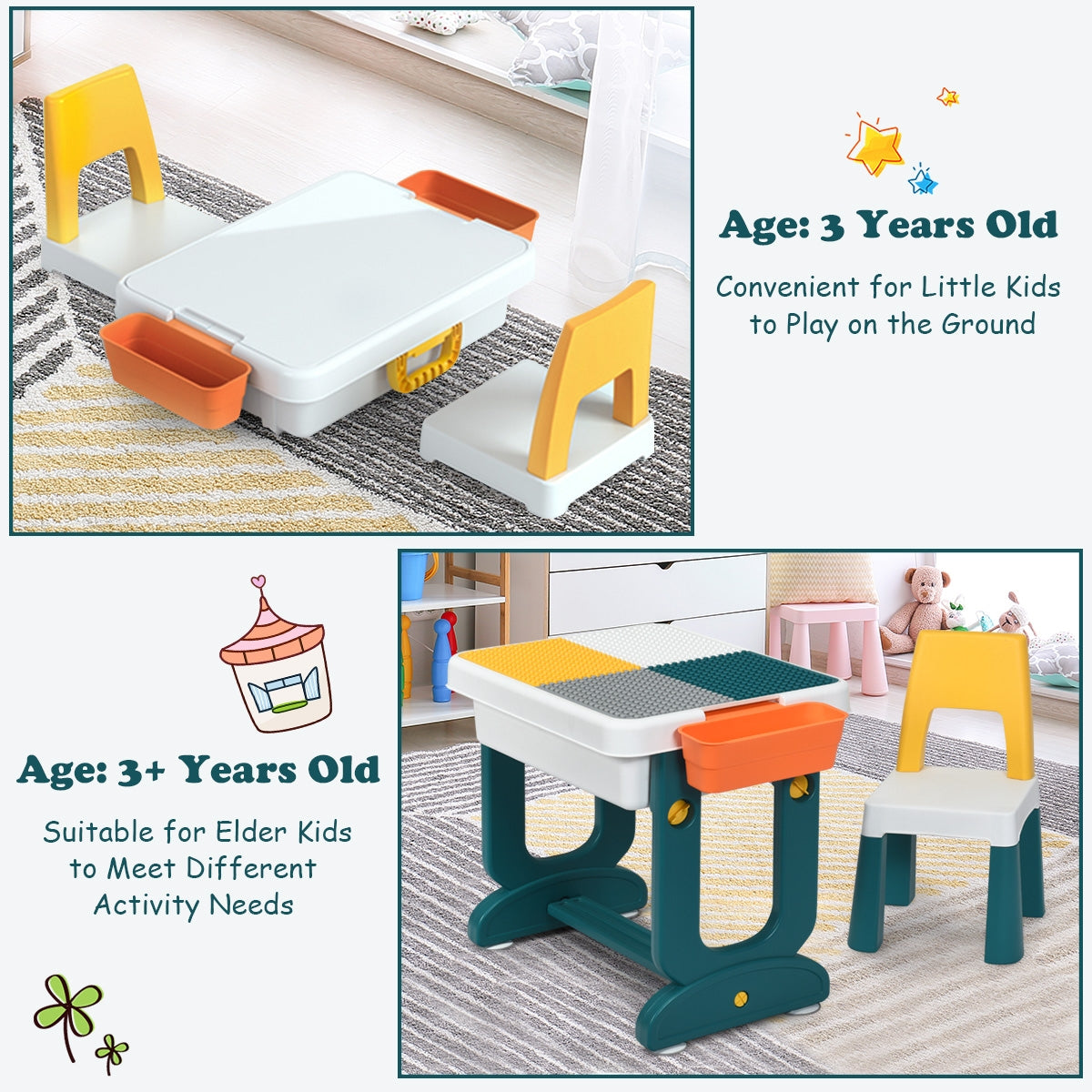 Kids Activity Table Set with Double-Sided Surface & Storage Carry Case - Suitable for 3+ Years
