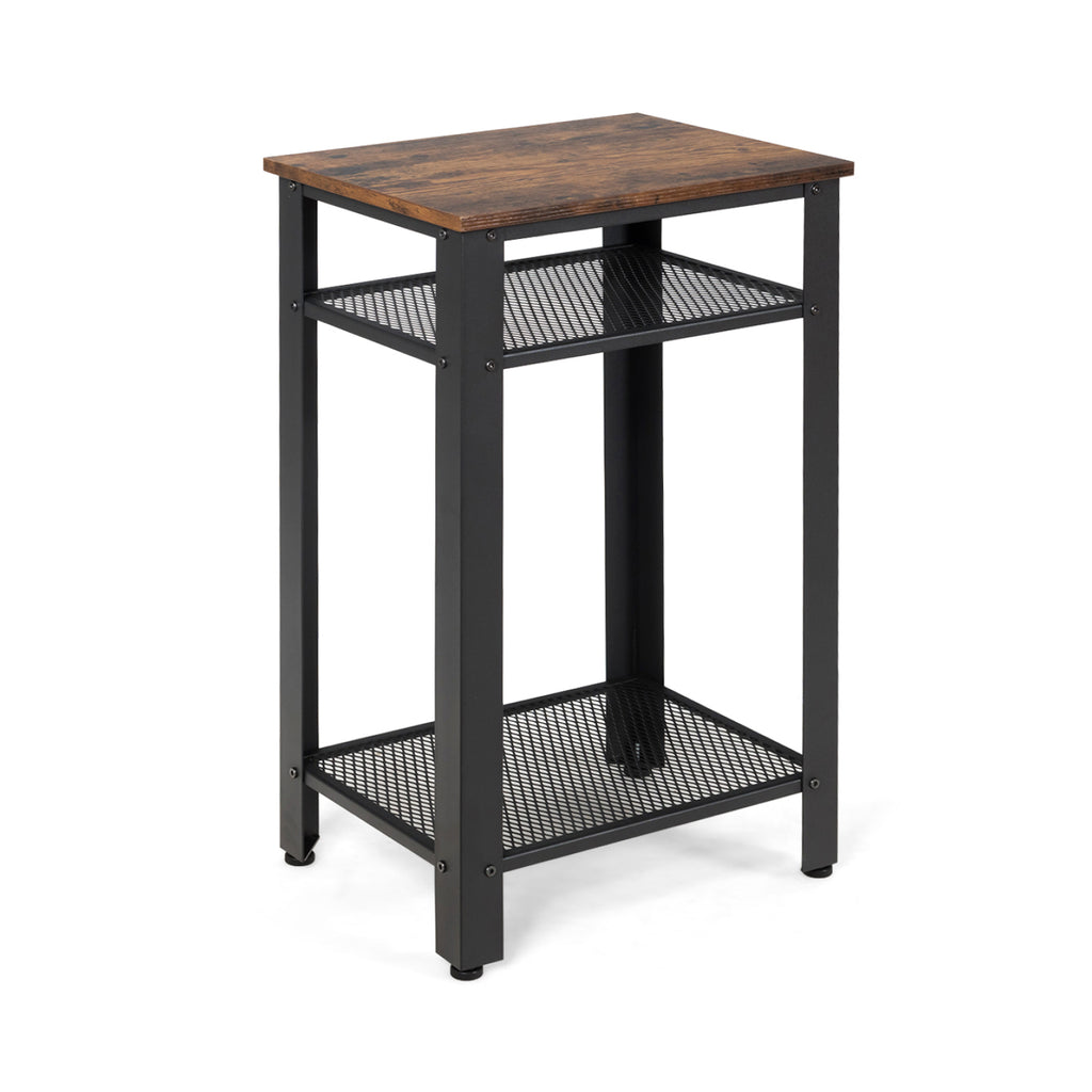 3-Tier Industrial End Table with Metal Mesh Shelves