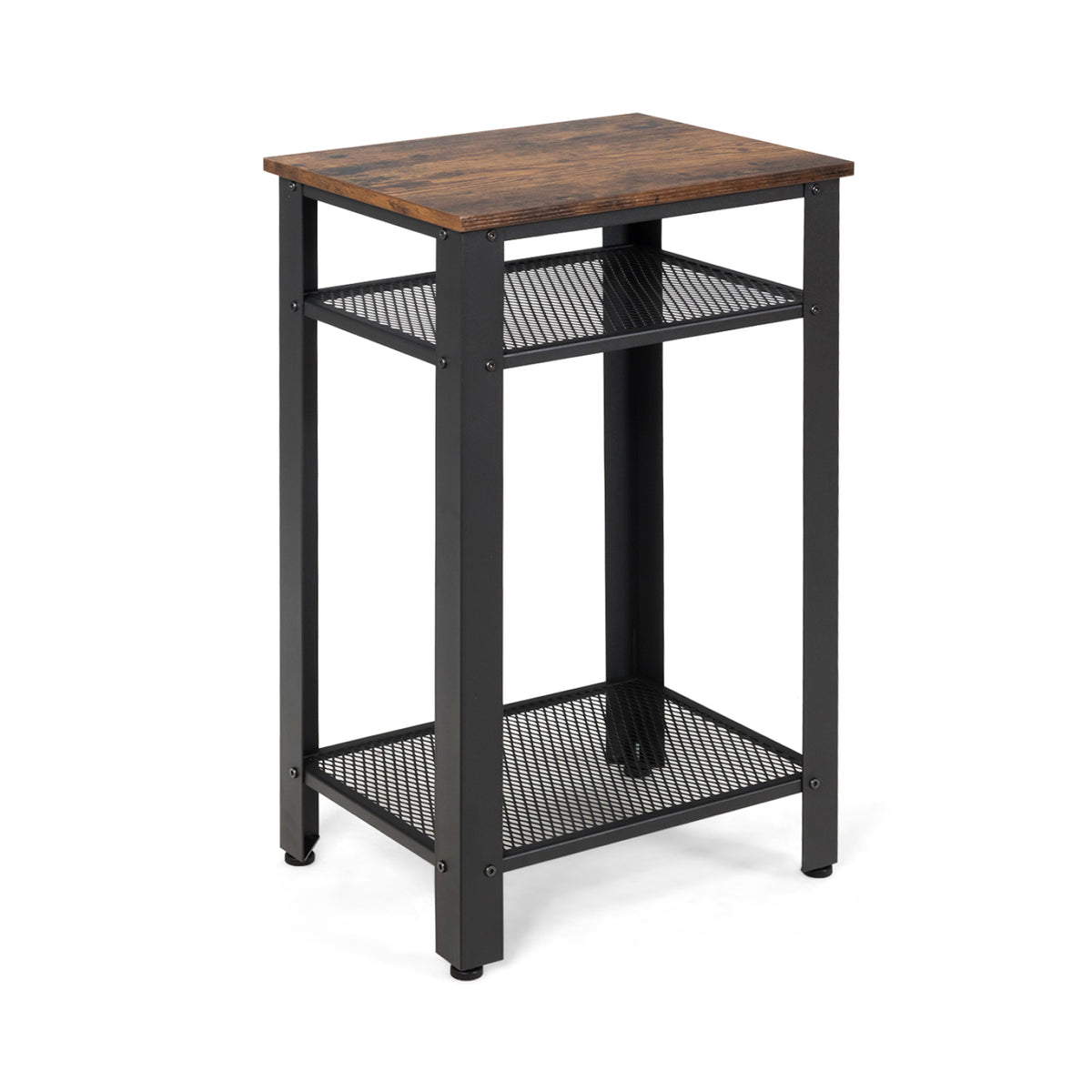 3-Tier Industrial End Table with Metal Mesh Shelves