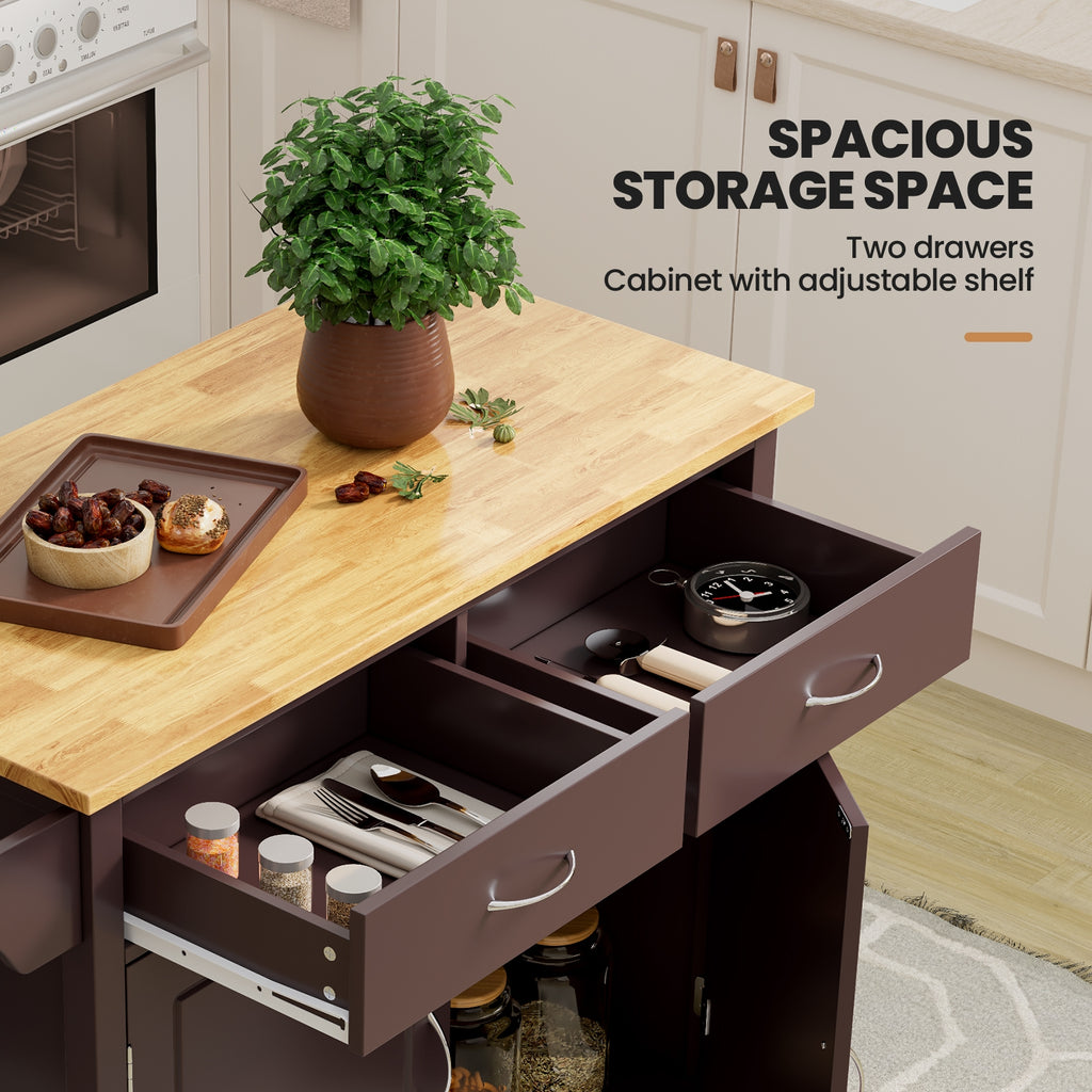 Modern Rolling Kitchen Cart with Wood Countertop - Brown