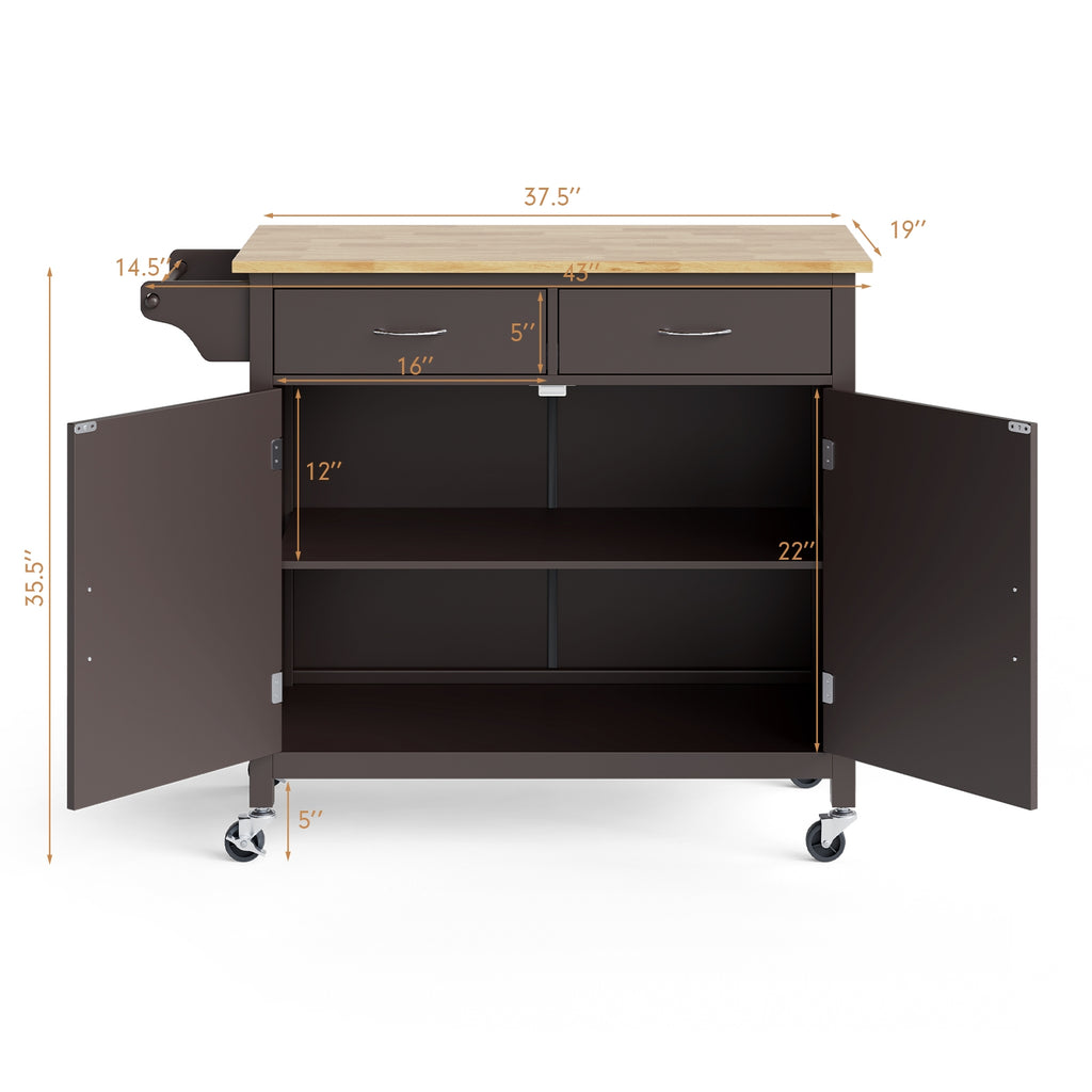 Modern Rolling Kitchen Cart with Wood Countertop - Brown