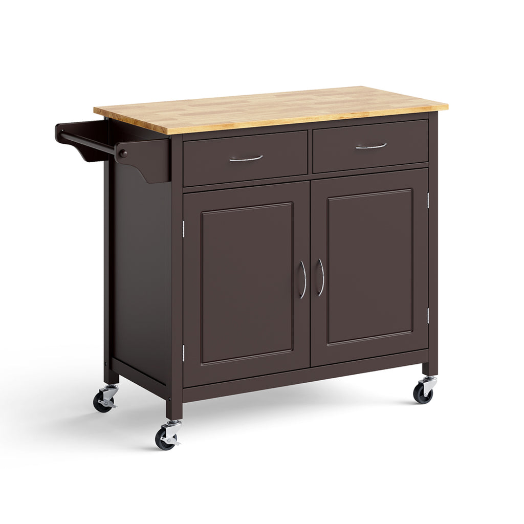 Modern Rolling Kitchen Cart with Wood Top - Brown