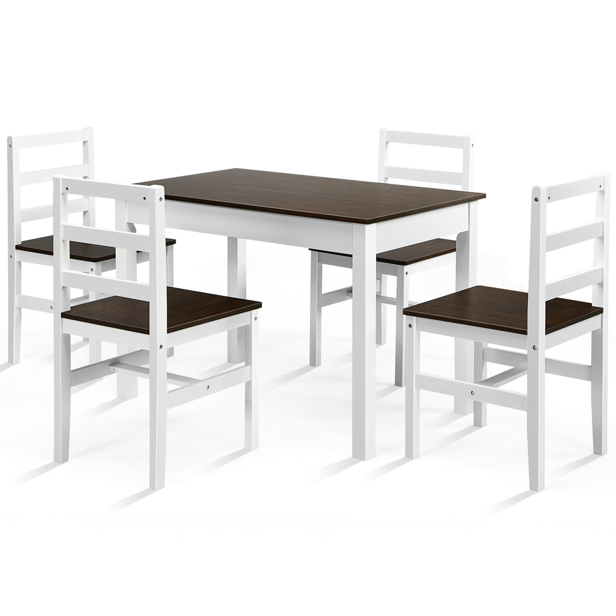 Pine Wood Dining Set with 4 Chairs - Walnut