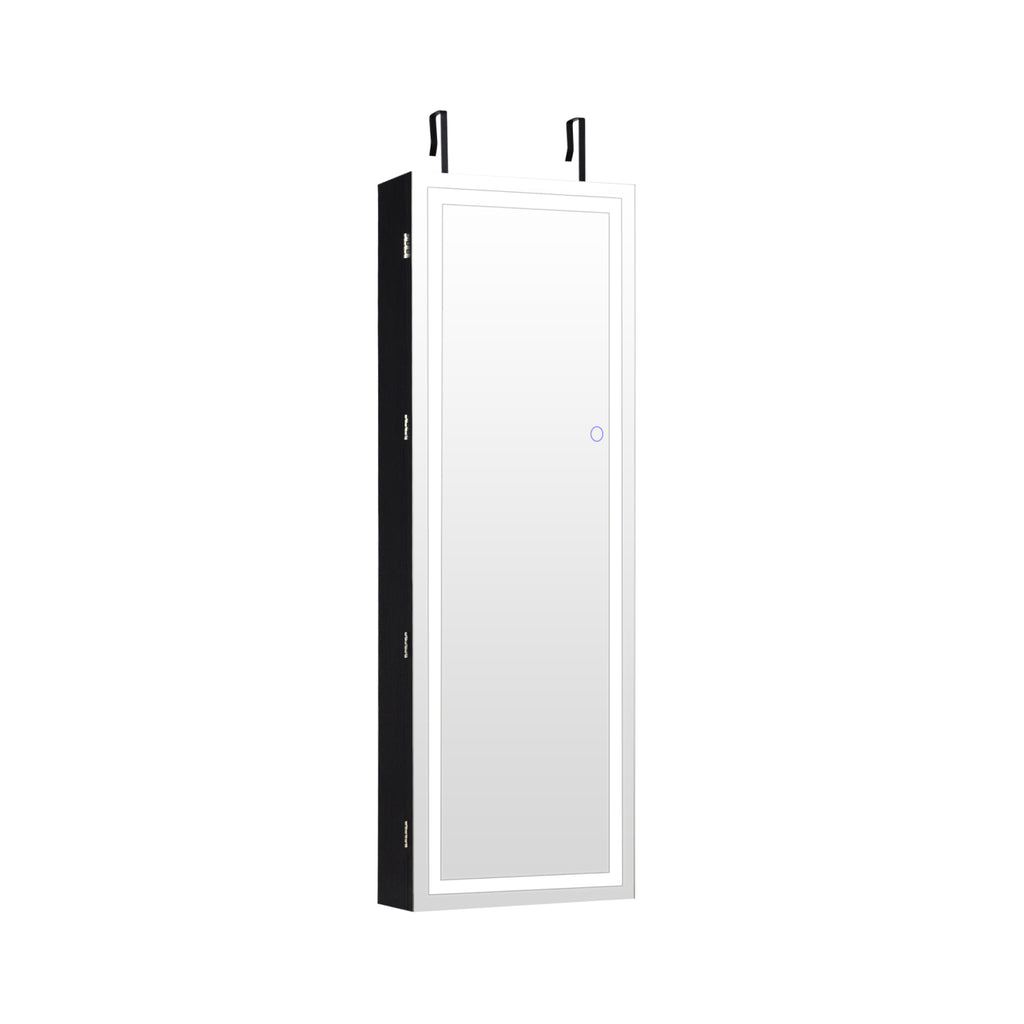 Mirrored Jewelry Armoire with Full Length Mirror and LED Lights – Style 2, Black