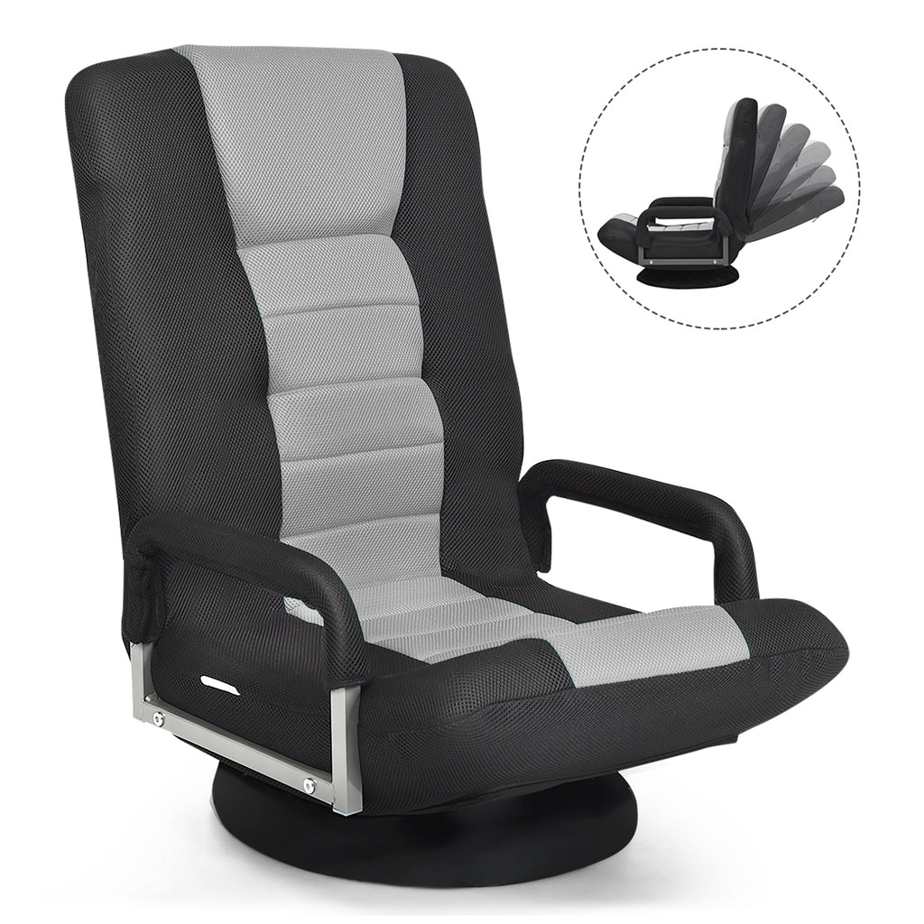 Foldable 360° Gaming Floor Chair with Adjustable Backrest - Gray