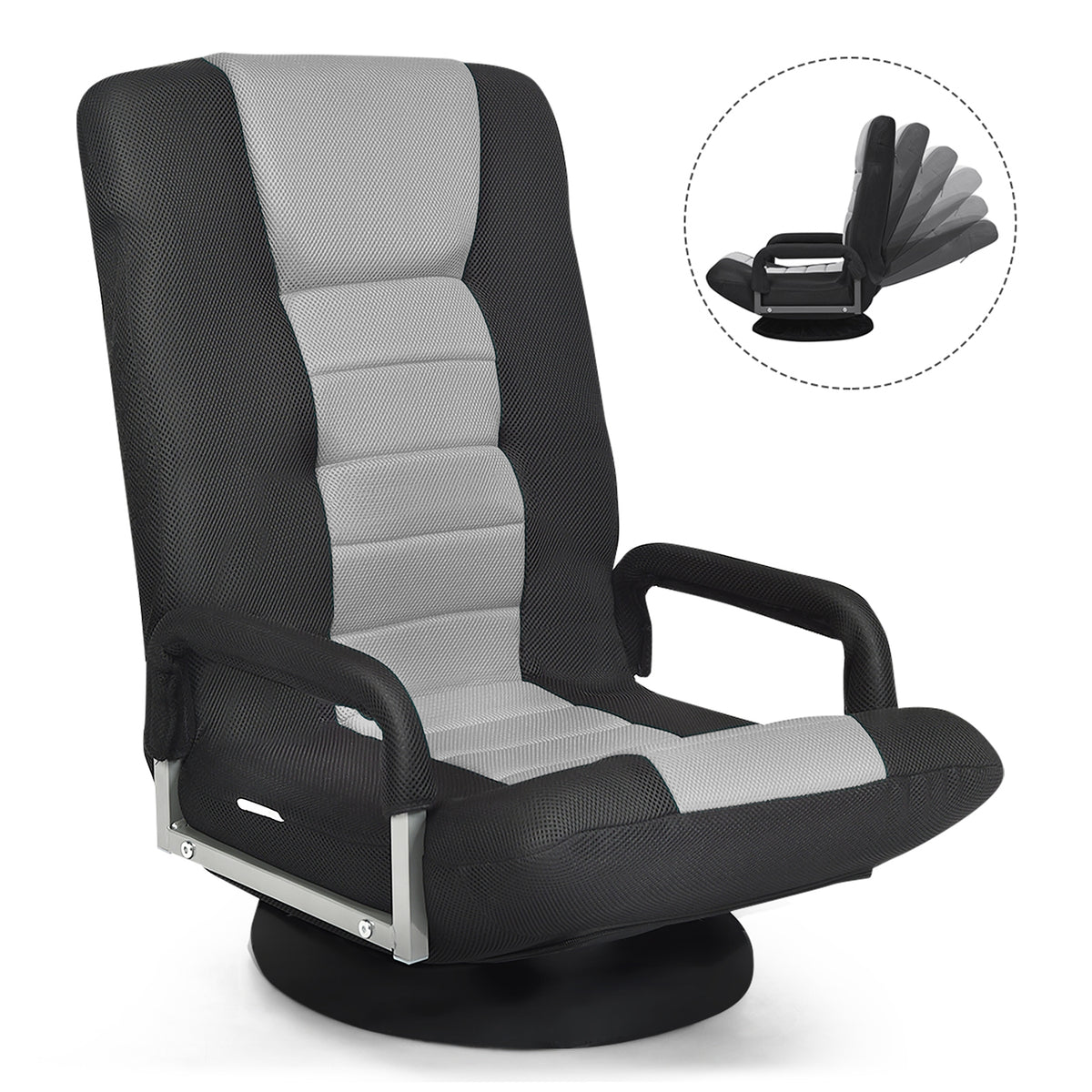 Foldable 360° Gaming Floor Chair with Adjustable Backrest - Gray