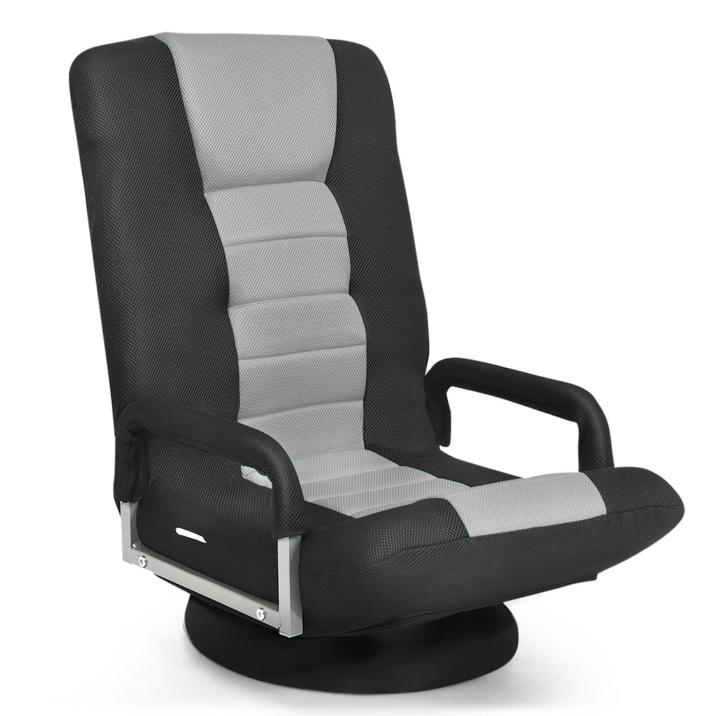 Foldable 360° Gaming Floor Chair with Adjustable Backrest - Gray