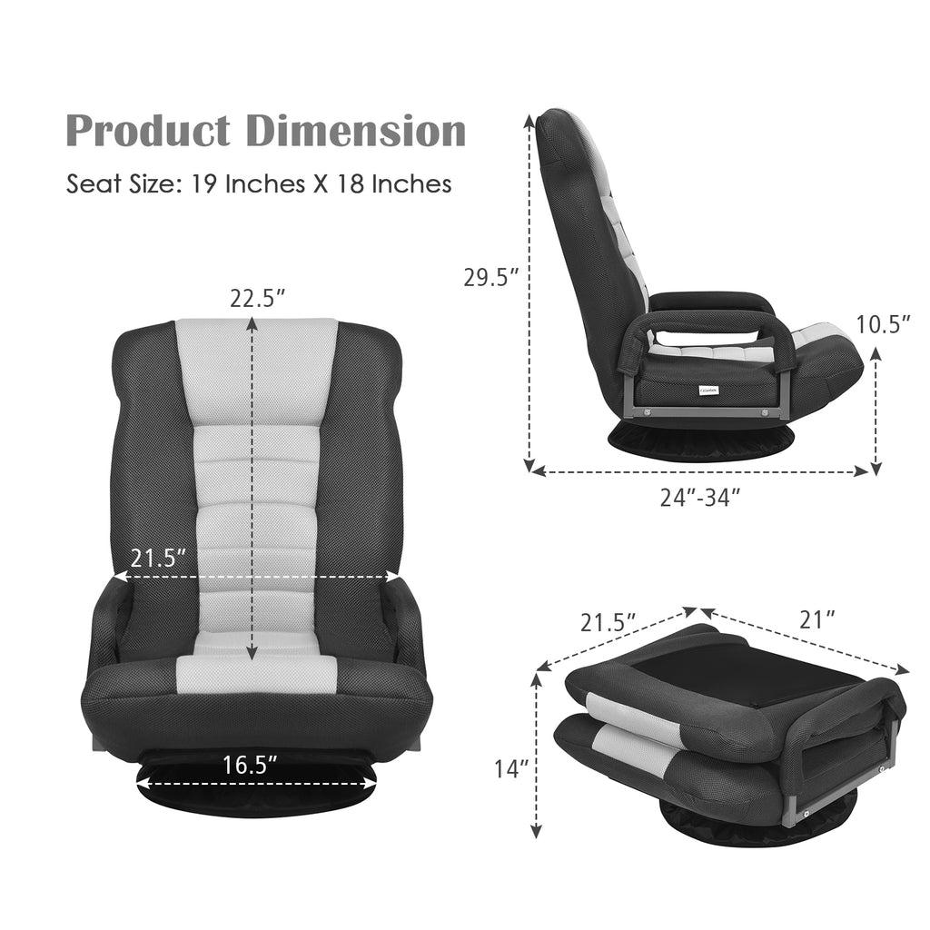 Foldable 360° Gaming Floor Chair with Adjustable Backrest - Gray