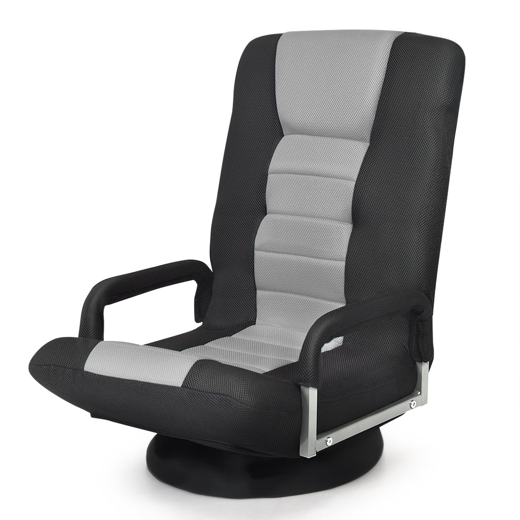 Foldable 360° Gaming Floor Chair with Adjustable Backrest - Gray