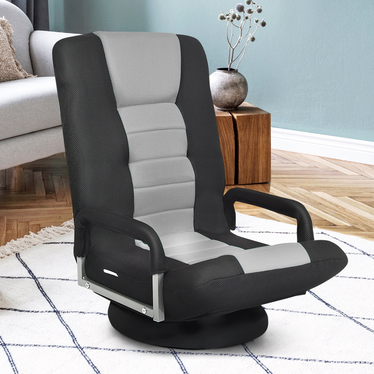 Foldable 360° Gaming Floor Chair with Adjustable Backrest - Gray